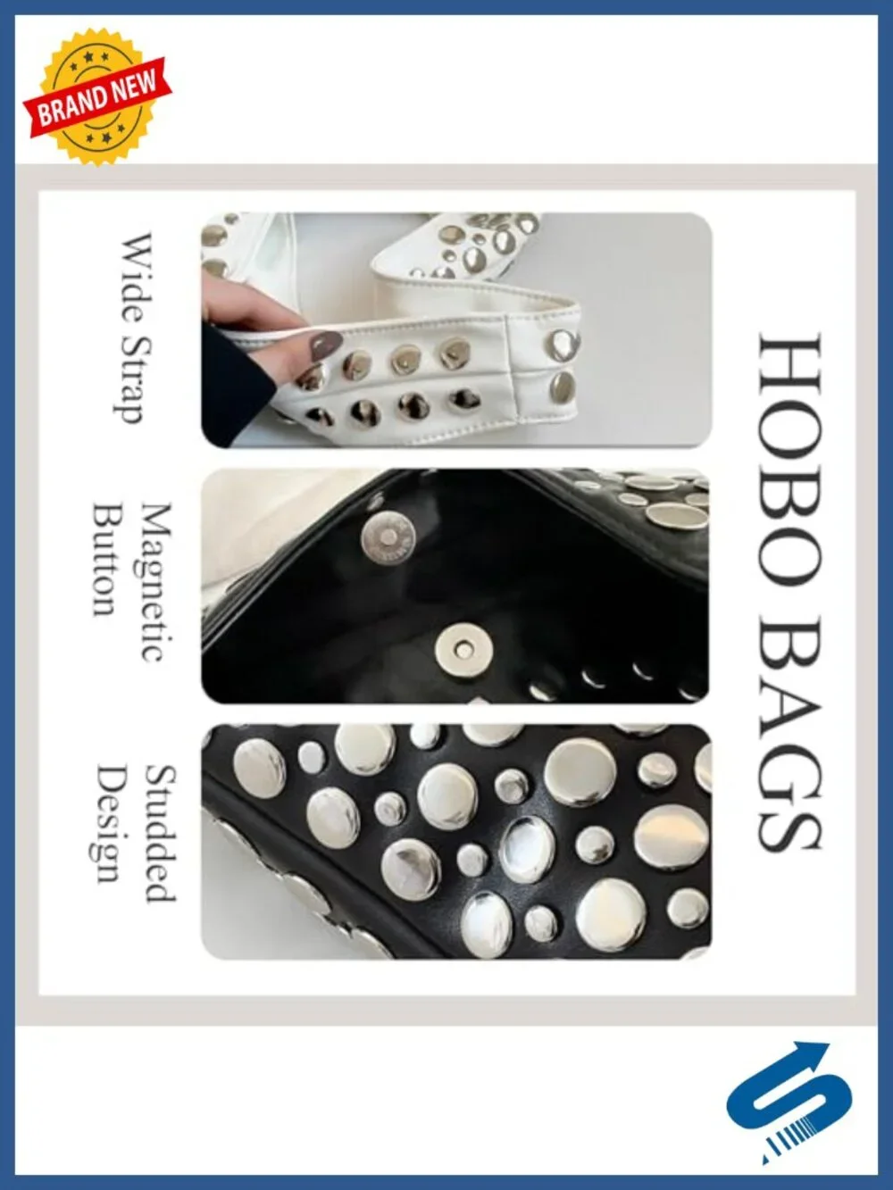 Studded Y2K Hobo Bag Faux Leather Punk Shoulder Purse Women Trendy Underarm Tote